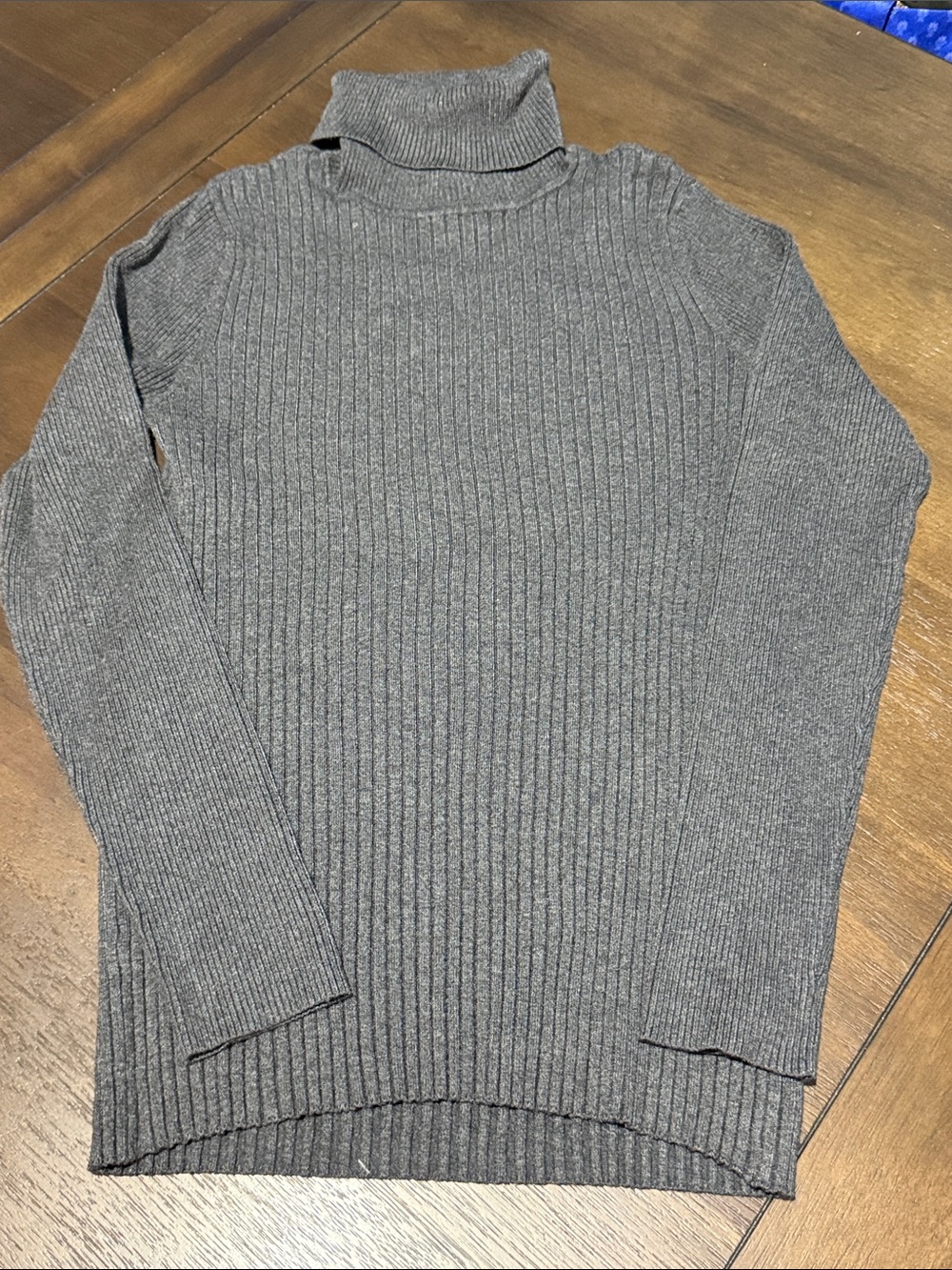 Jones New York Dark Gray Ribbed Turtleneck Sweater Stretchy